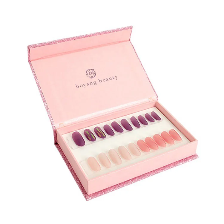 Recycled Custom Pink Shipping Paper Gift Packaging Victoria Secret Pink Nail Box With Magnet False nails packing box