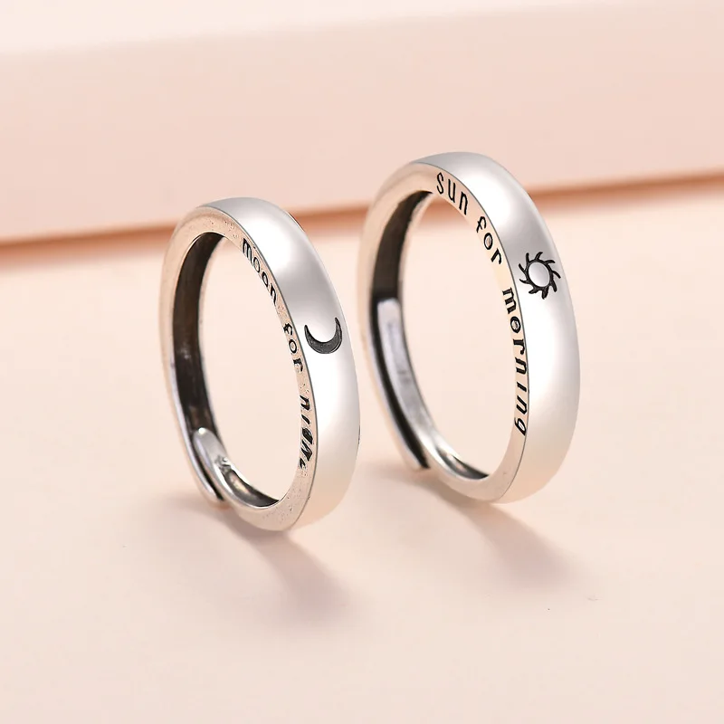 New Fashion Design Moon And Sun  Adjustable Smooth Surface Wedding Finger Engagement Ring For Love Couple Dainty Jewelry
