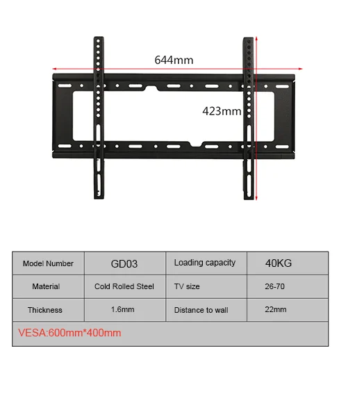 Monitor mount arms slim TV wall mounted shelf can Loading 40 kg flat screen 70 inch  commercial TV mounts