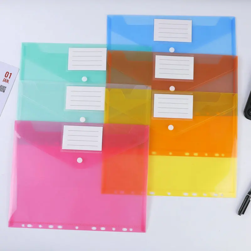 11 Hole A4 PP Poly Envelope with  Name Card Pocket Button Closure Plastic File Document Paper Organizer Custom Logo