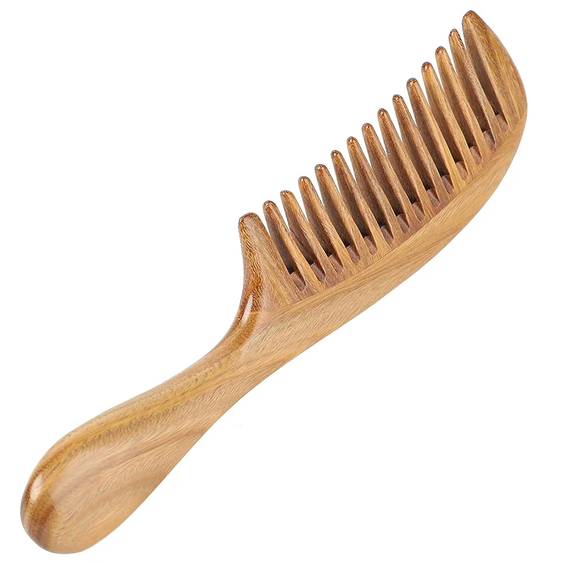 High Quality Natural Green Sandalwood Hair Comb Handmade Wooden Anti-Static Wide Tooth Comb