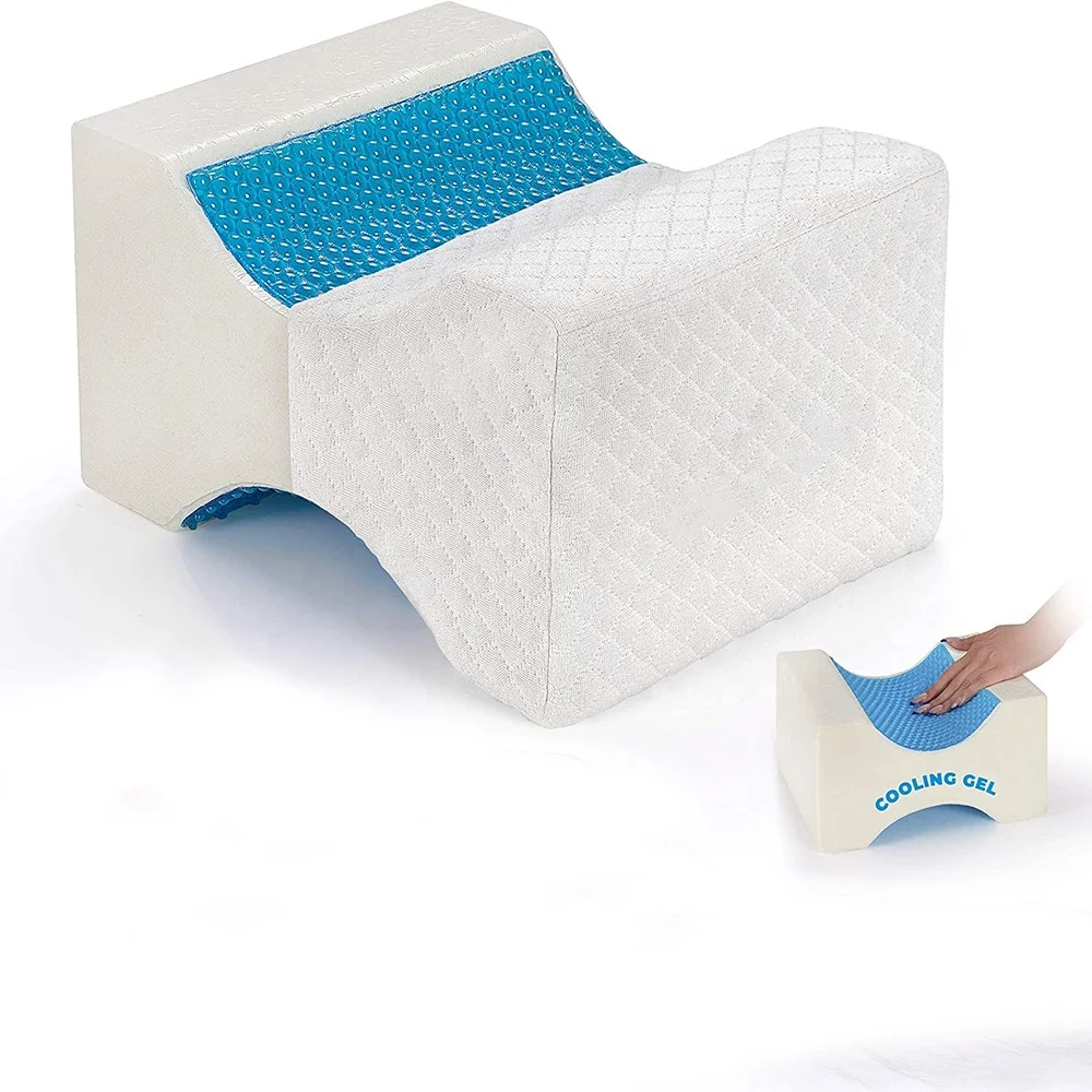 Ergonomic Cool Gel Memory Foam Leg Knee Pillow Orthopedic Contour Support Pillow for Side Sleeper