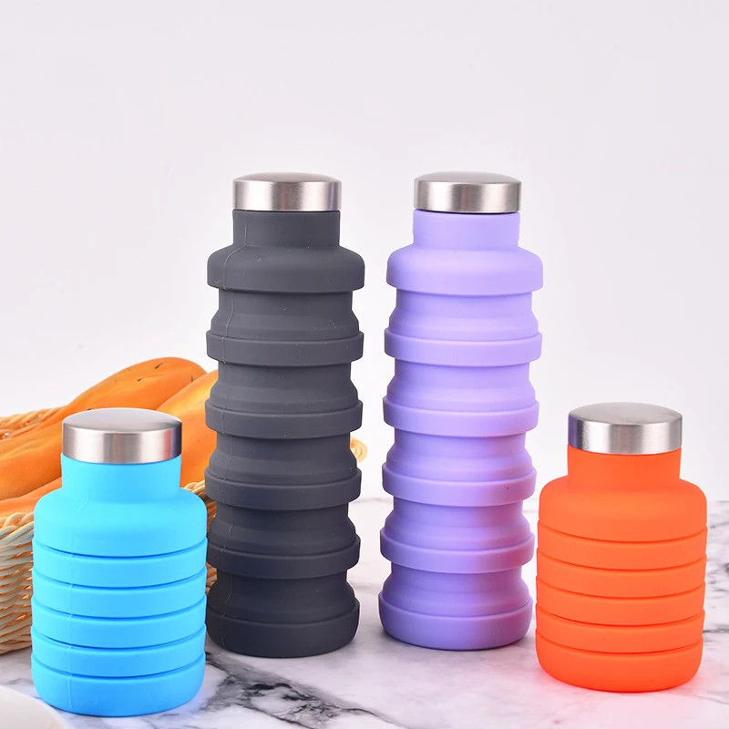 Silicone Foldable Water Bottles Portable Travel Water Bottle Leak Proof Waterbottle with Clip