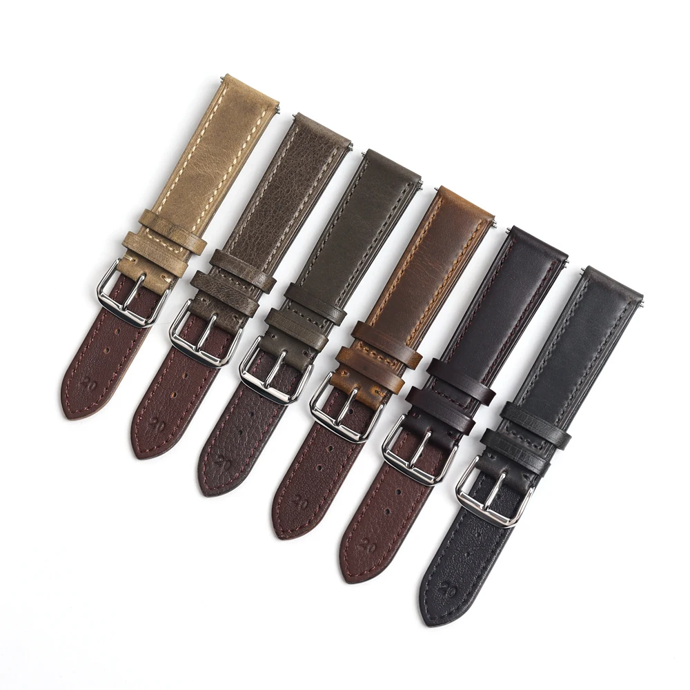 Premium Genuine Leather Racing Watch Strap Perforated Vintage Watch Band 2 Piece Quick Release Smart Watch  Bracelet