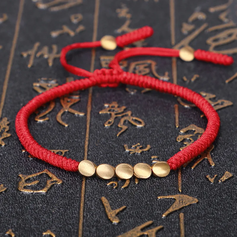 Handmade Adjustable Tibetan Beads Lucky Cord Red String Braided Rope Bracelet Irregular Copper Metal Beads Bracelet for Couple.jpg