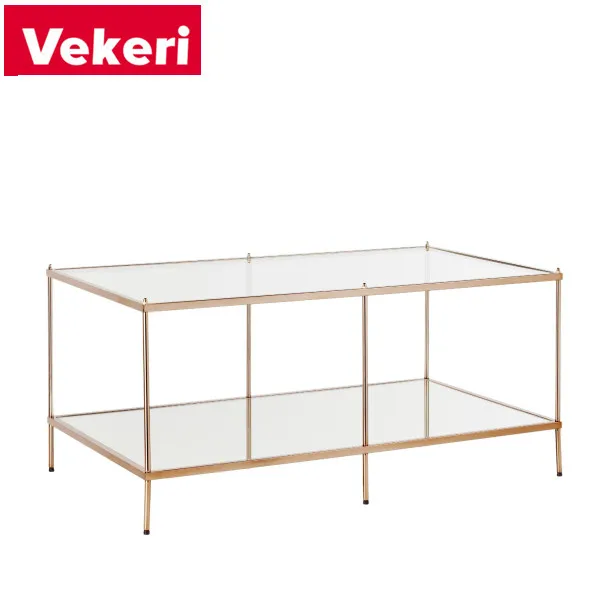Modern glass top gold stainless steel Living Room Furniture side table And Glass Aurora side Table With Shelf