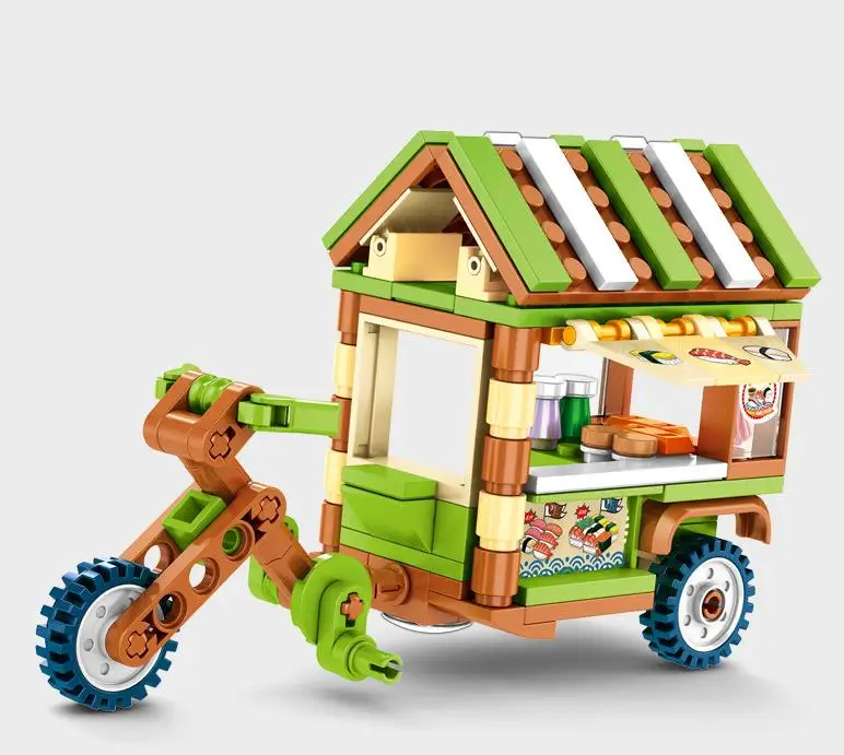 
Hot Sales Bricks Car Toys Building Blocks Street view selling car takeaway dining car building blocks toy 