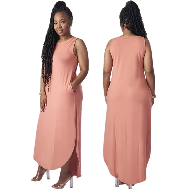 Casual 2022 women clothes Fashion solid color tank top slit dress women ladies elegant summer trending dress