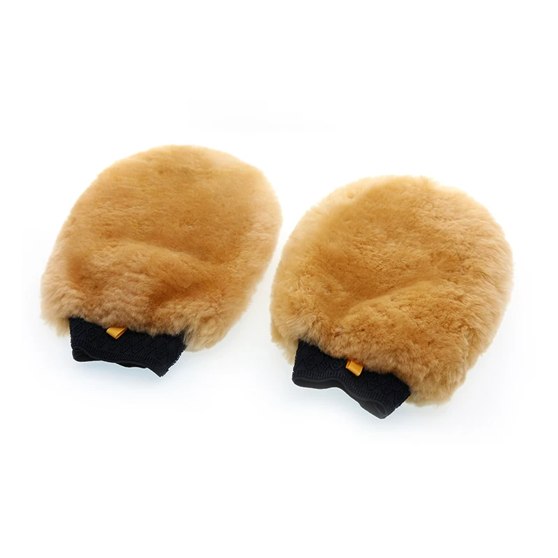 Custom logo acceptable car cleaning genuine sheepskin glove lambs wool car wash mitt