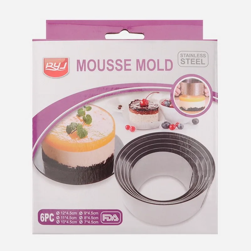 
Stainless Steel Round Mousse Ring Set of 6 Household Cake Mold Sets Kitchen Supplies Baking Tools Cookie Cutter 