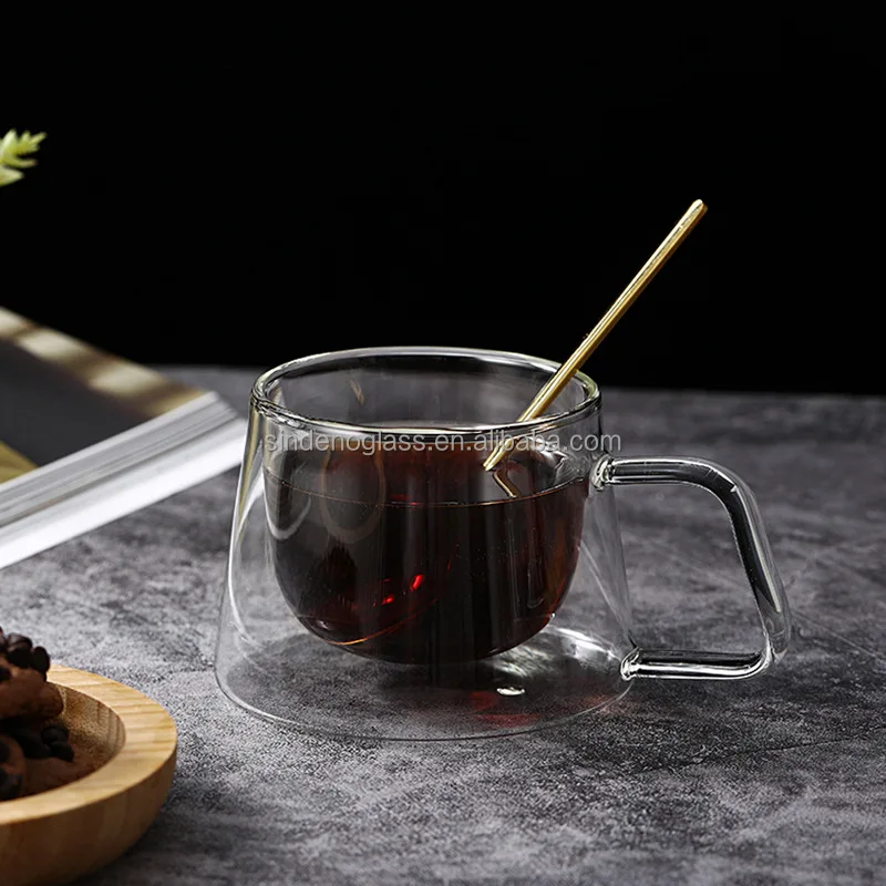 Clear Borosilicate Glass Coffee Espresso Mug Double Wall Glass Cup With Handle