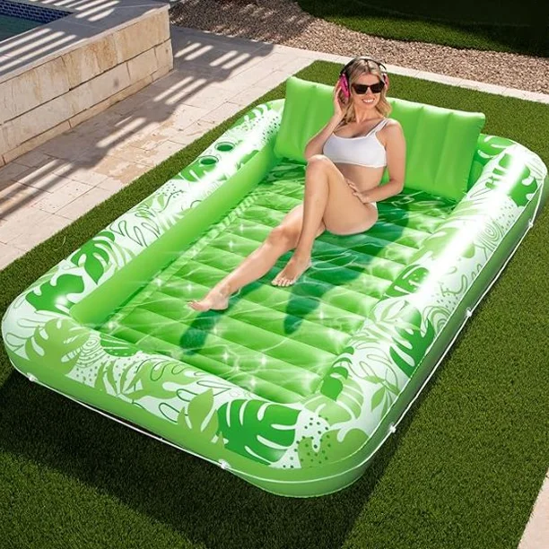 Inflatable Tanning Pool Lounger Float 4 in 1 Sun Tan Tub Sunbathing Pool Lounge Raft Float Toys Water Filled Bed