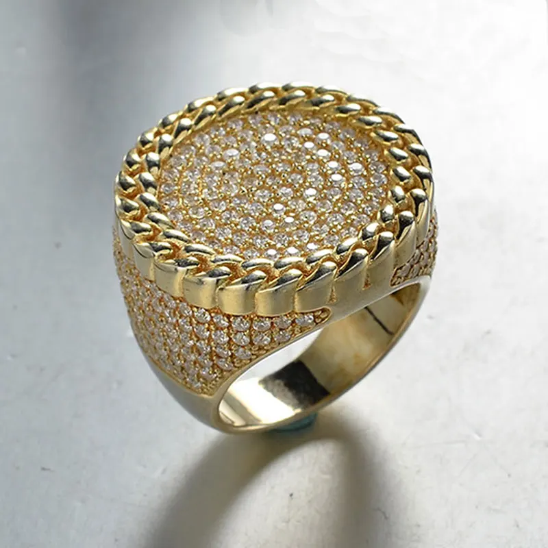 14K Gold HipHop Ring Micro Pave Ring New Style Custom Gold Jewelry Iced Out Diamond Mens Gangster Gold Rings
