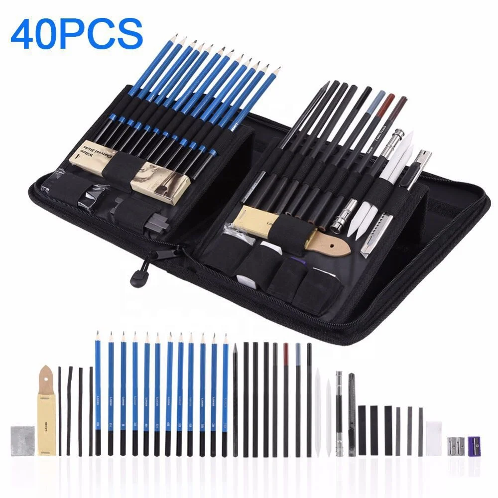 40 PCS Professional Artist Drawing Sketching Pencils Set Includes Rubber Sharpener Graphite Charcoal Pencils