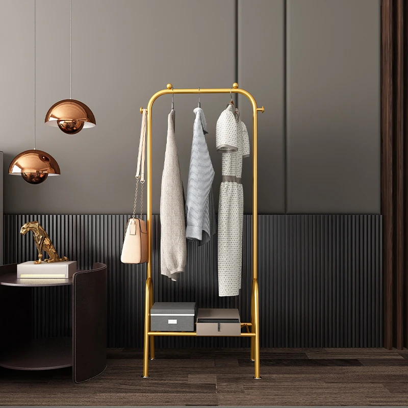 
Hot sale light clothes rack floor stand bedroom hanger household folding clothes shelf drying rod Nordic floor coat rack stand 