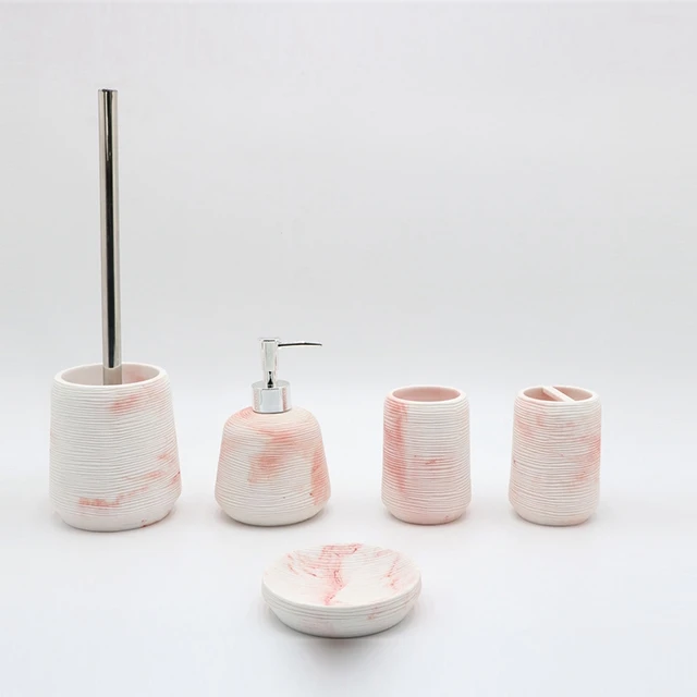 All-season Bathroom Accessories Marble Decor Set Nordic Design Polyresin Classical Pink Bathroom Supplies Hotel,home Bathroom