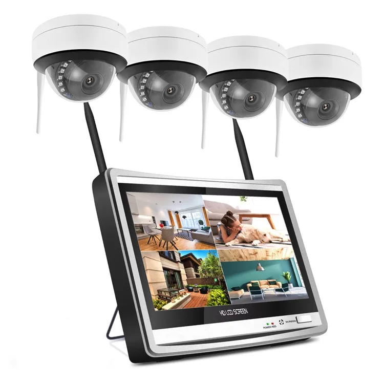 Jianvision 4CH 3MP Eseecloud Wireless NVR Kit Wifi dome security camera system With 12.5 inch LCD Screen