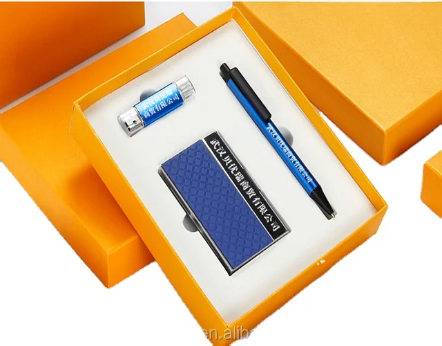 JCX/Corporate business Luxury 8G USB Driver keychain pen business name card holder gift set with box