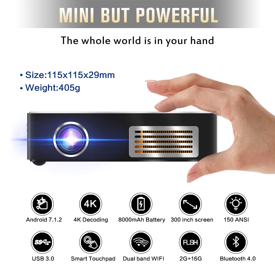 Smart mini projector C9 PLUS RK3328 2G 16G android 7.1 mini portable projector Portable Home Theater projector C9