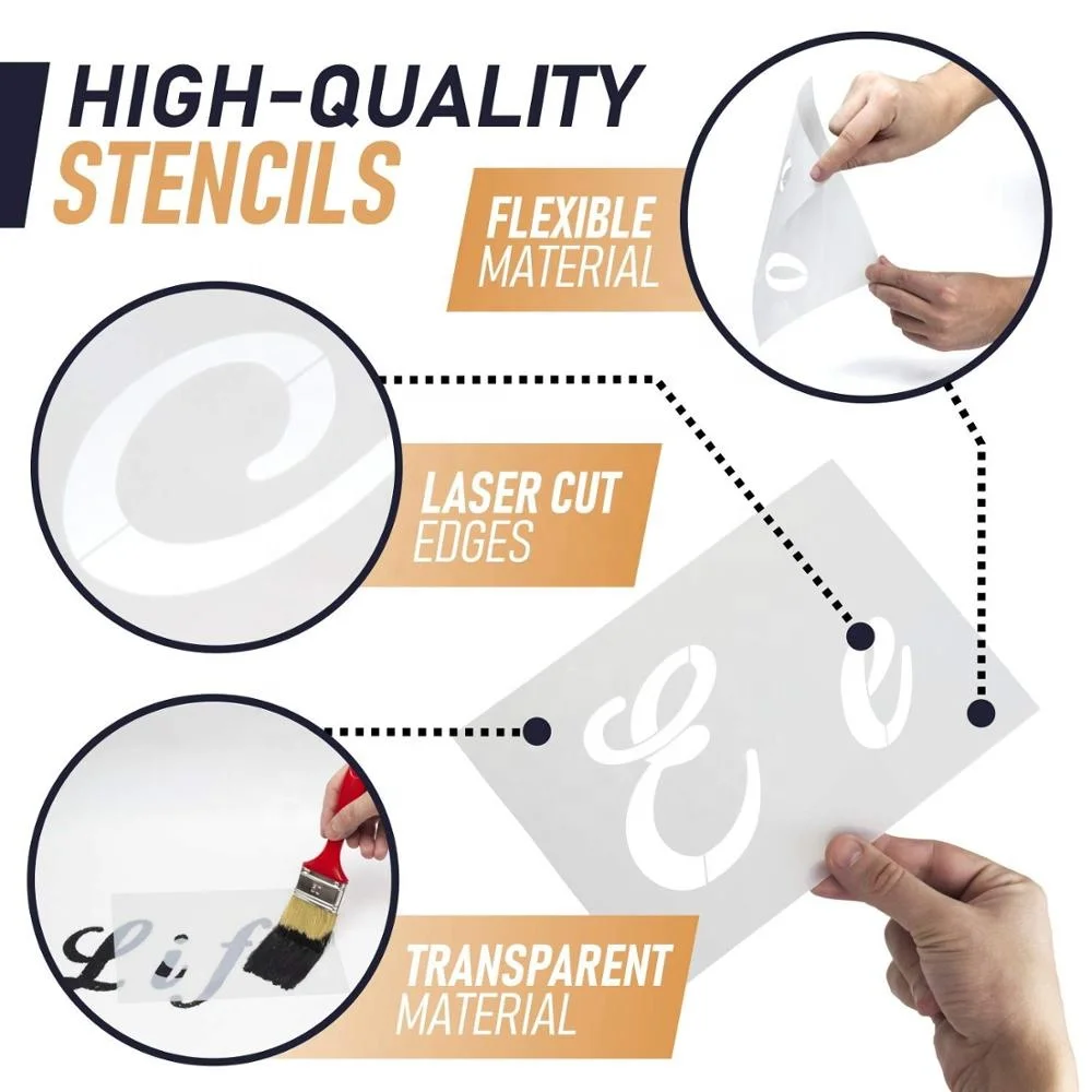 
Wholesale Custom Plastic Letter Stencils, Alphabet Templates, Alphabet Stencils Reusable Plastic Art Craft Stencils with Numbers 