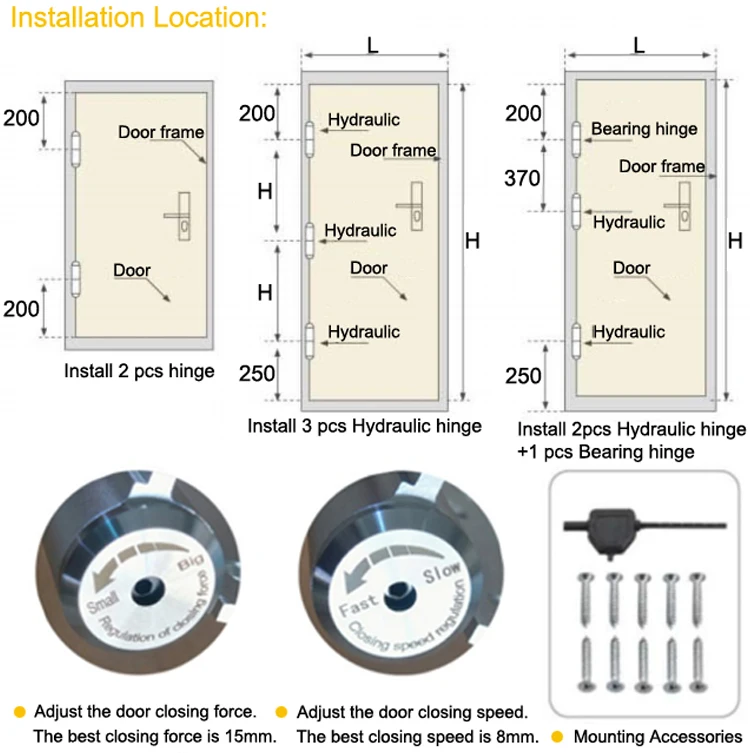Keep Silent Aluminum Hydraulic Automatic Soft Closing E-type Door Hinges with Damping Buffer Function