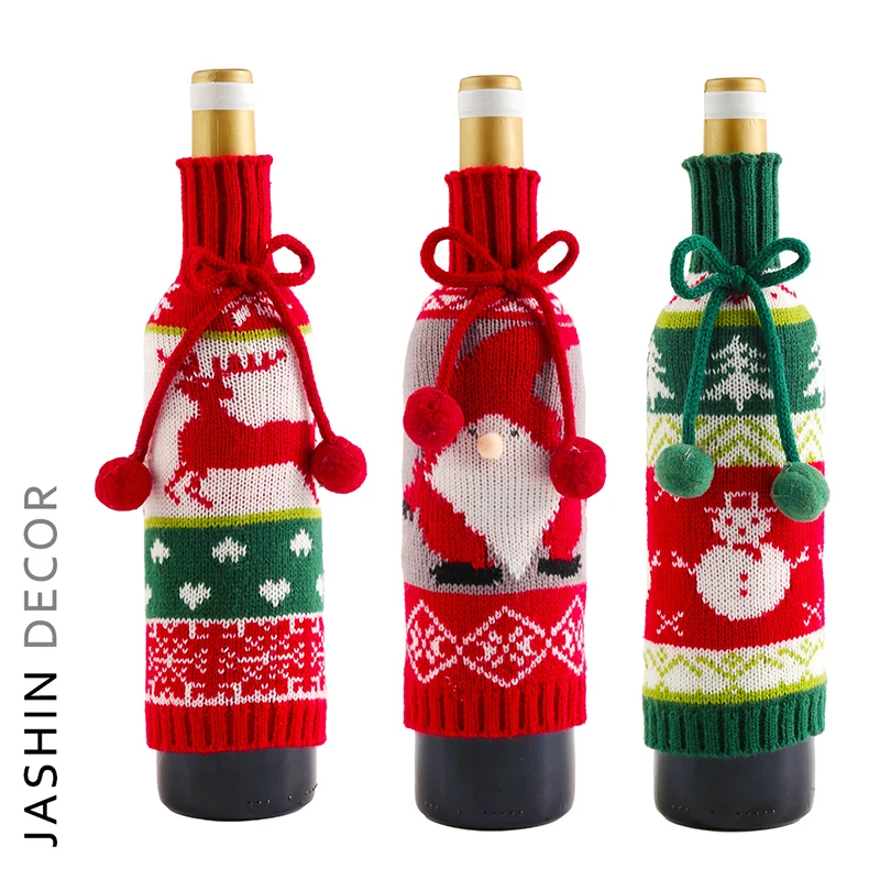 2022 New creative Christmas decoration Christmas gift knitted wool red wine bottle bag