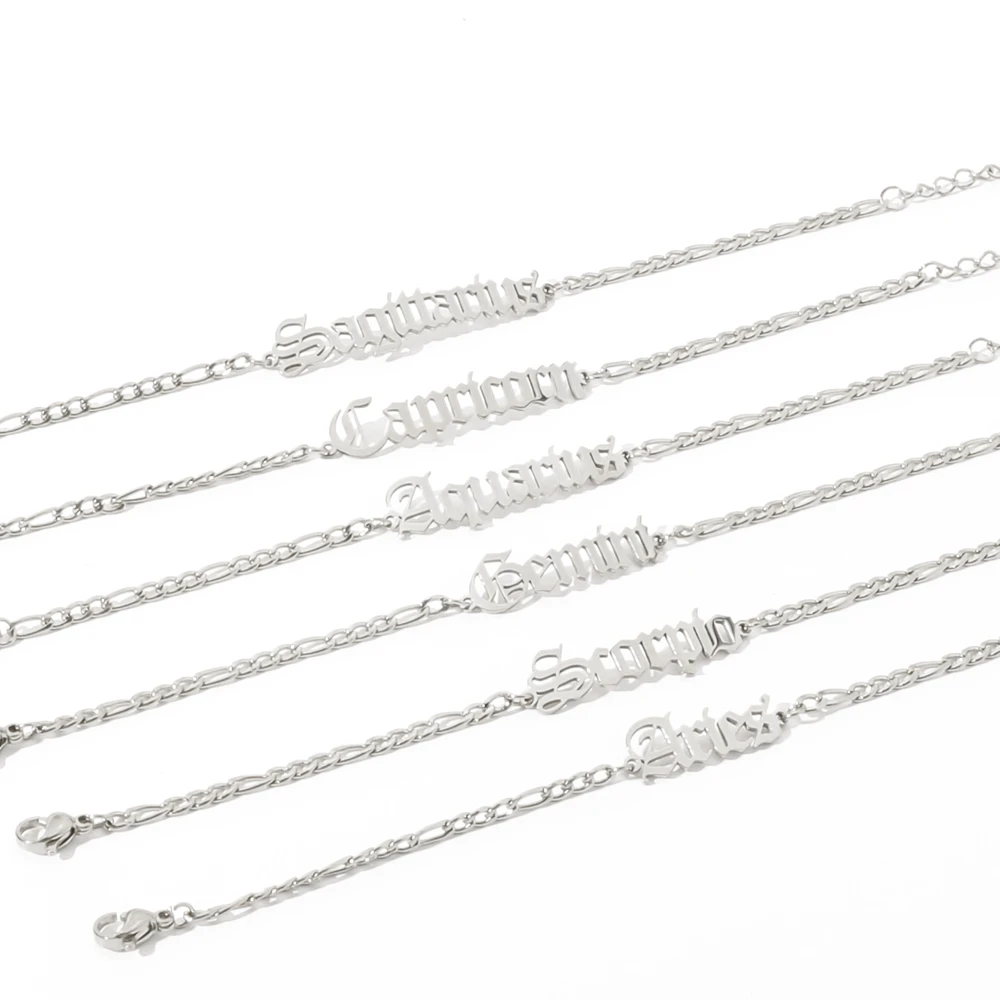 Hot Sale Zodiac Bracelet 18k Gold Plated Stainless Steel Vintage Zodiac Anklet Jewelry Bracelet for Personalized Women