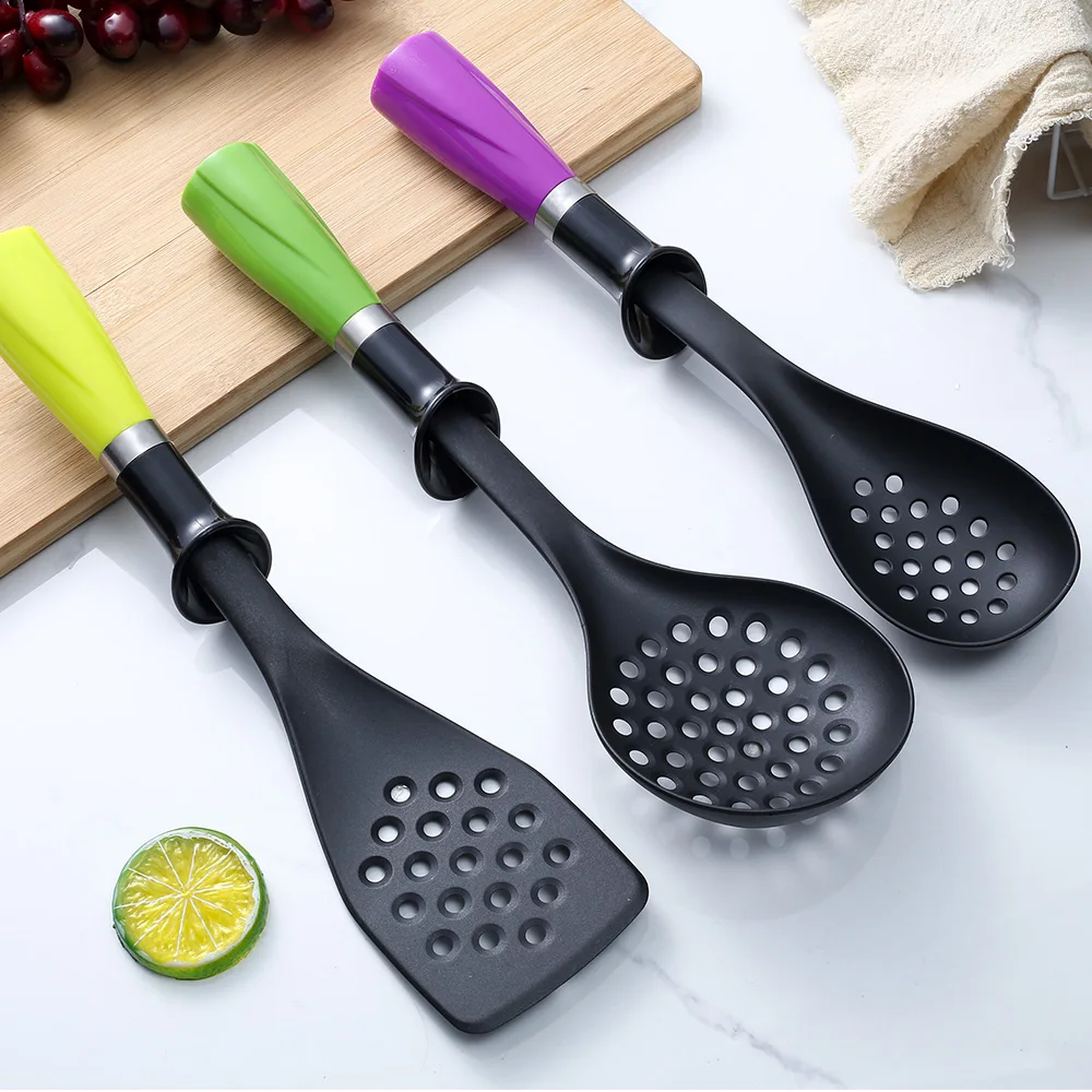 
2021 Hot Sale Wholesale Kitchen Nylon tools vertical Colorful handle PVC Cylinder packaging 7pc kitchen cooking tools 