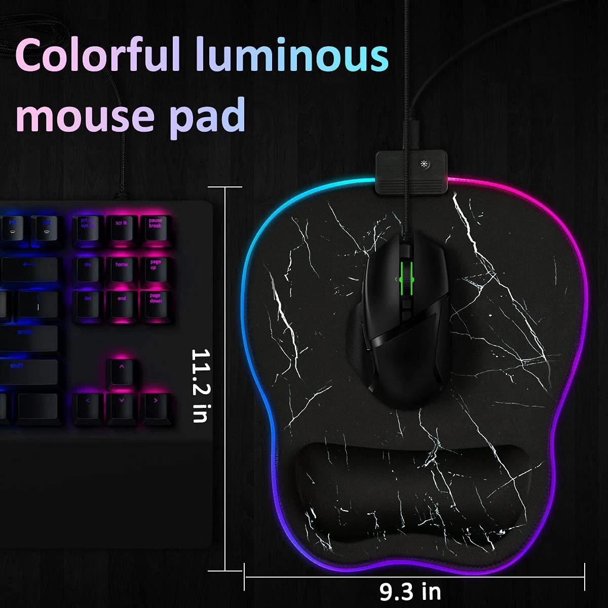  Non-Slip Rubber Base Ergonomic Mousepad with Memory Foam Wrist Rest Luminous LED Light RGB Mouse Pad