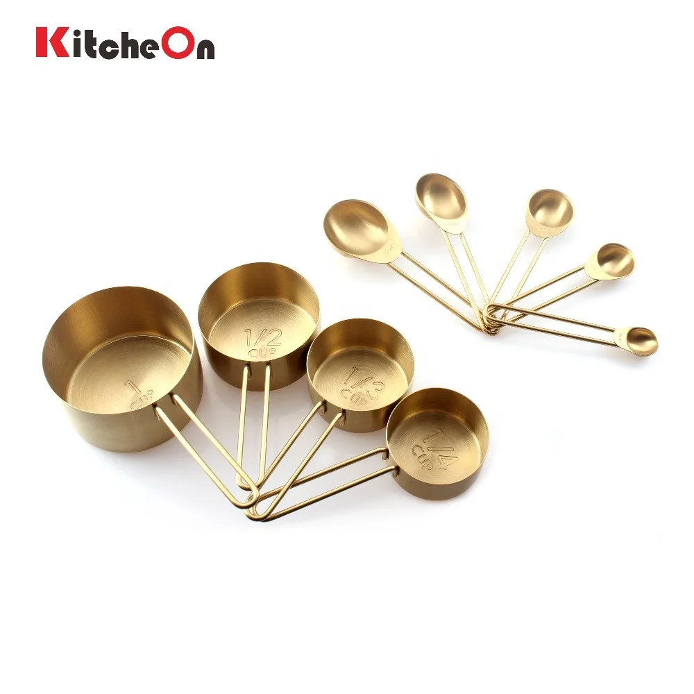 Premium Quality 9 Piece Stainless Steel Gold Brass Measuring Cups and Spoons Set for Baking