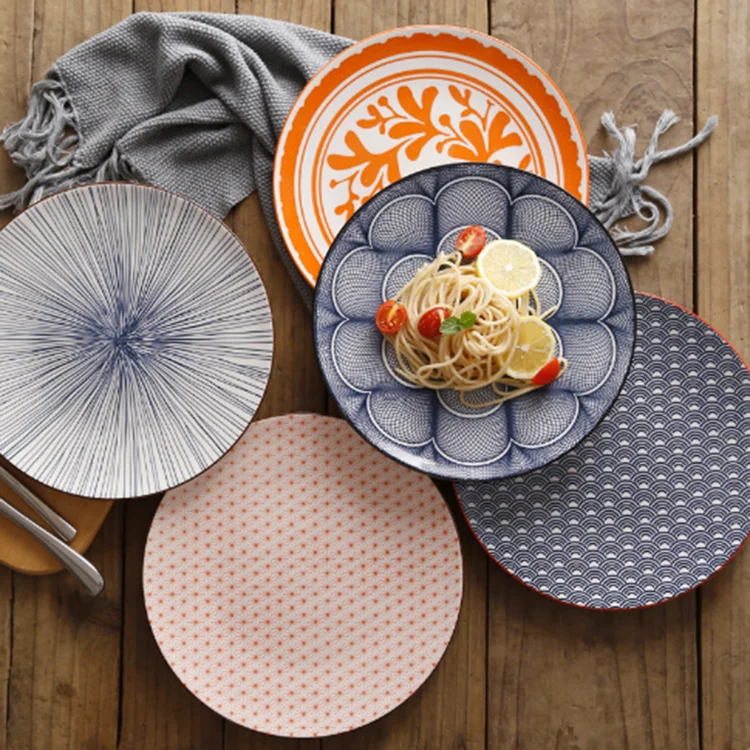 Ready to ship New 10.5inch Japanese underglaze ceramic tableware, creative western style steak meal large round Platter