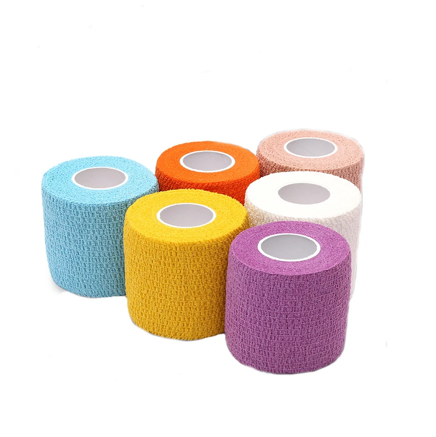 Custom logo medical single use 2.5x4.5m cotton colorful self-adhesive cohesive crepe bandage for animals and pets