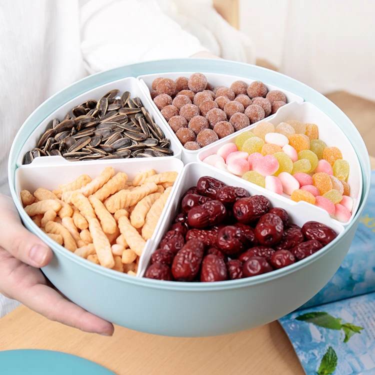 Высококачественный Контейнер для сладостей пищевого класса с 5 отделениями, лоток для орехов, пластиковые лотки для закусок, конфет, сухофруктов с крышкой