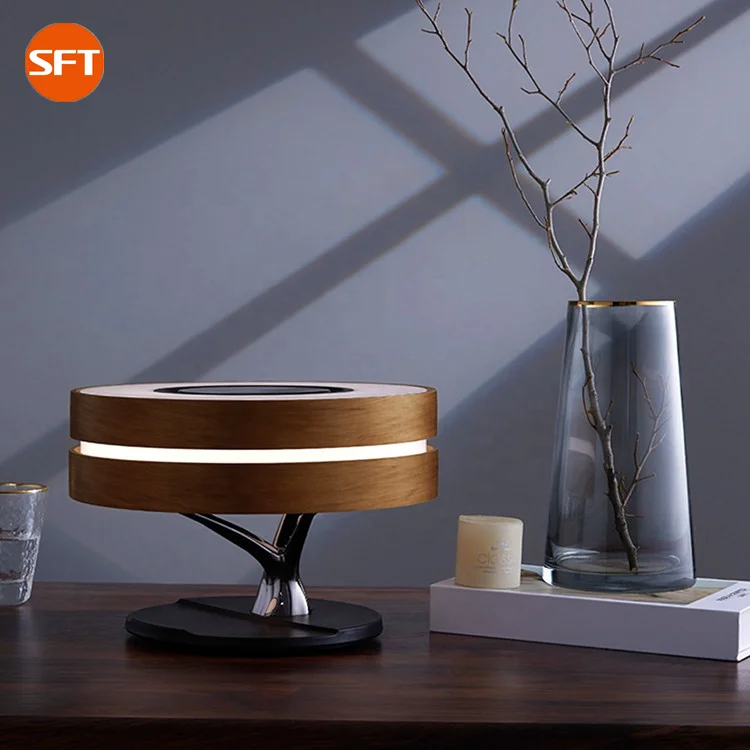 Bedside Table Lamp with Wireless Charger Dimmable Touch Lamp Built-in Speaker Multi-function Forest Dawn Desk Lamp