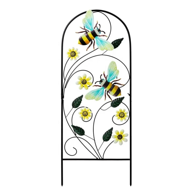 Outdoor Garden Decor Metal Flower Bees Fall Gardening Decor Art Yard Signs Decorative Garden Bee Stakes