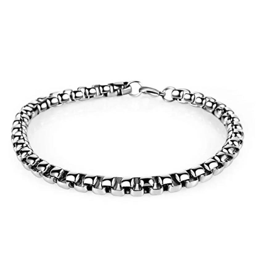 Square Stainless Steel Chain Bracelet Round Box Bracelet Men Women Jewellery