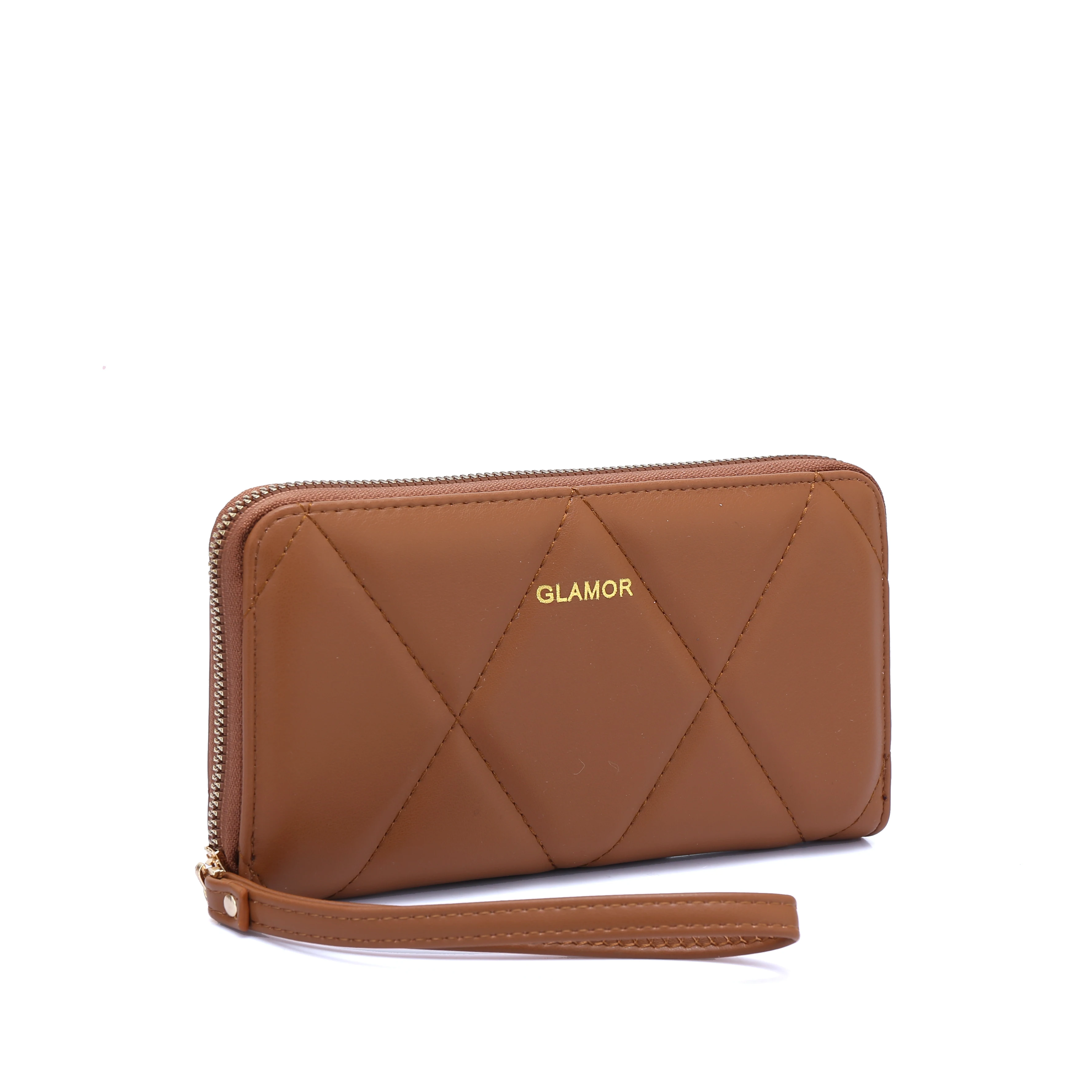 GLAMOR Wholesale Factory Sale Ladies Long Fashion Clutch Bag Zipper Pu Leather Luxury Crossbody Money Wallet Women Purse brown
