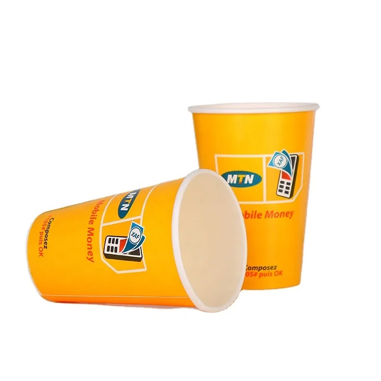 Custom printing Logo disposable single wall paper coffee juice cup with plastic lids for drink