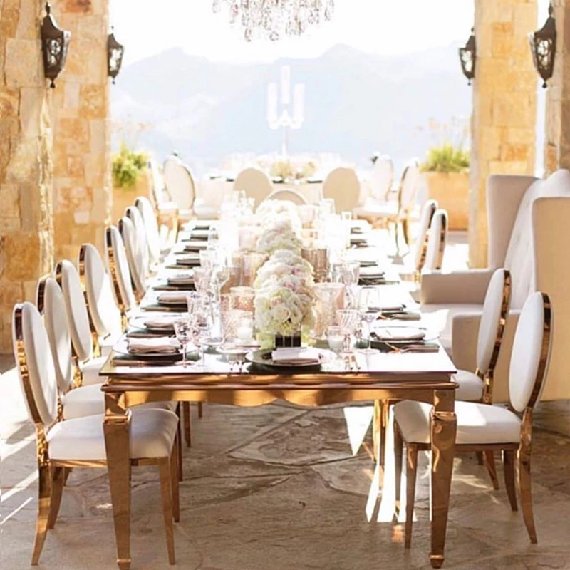 12 seater glass top silver metal table design and chairs for wedding dining