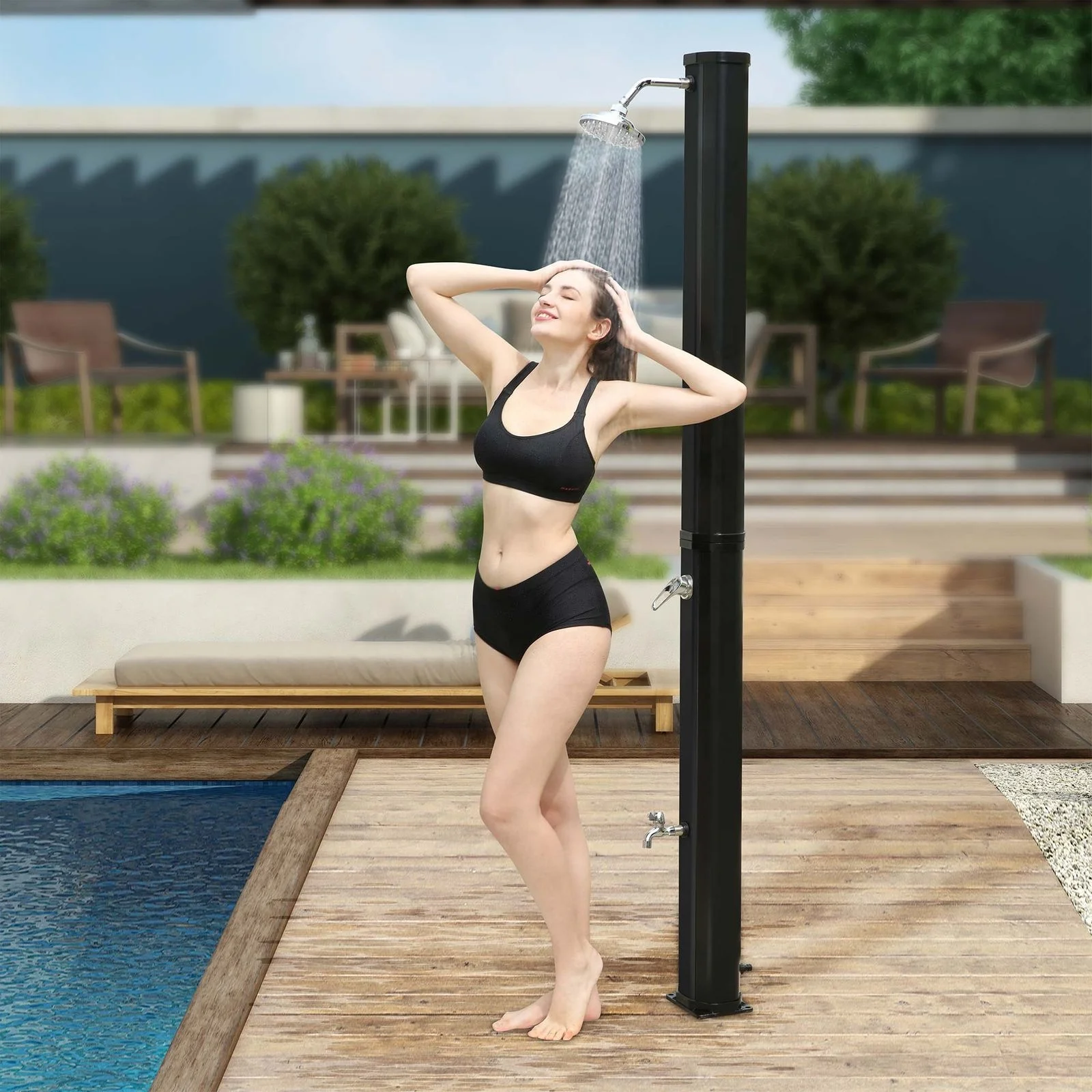 Solar shower 35 liter solar garden shower warm water max 60 degrees without power connection with Rain shower head