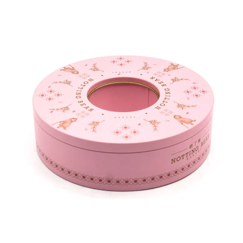 Customized Donut Shape Cookie Biscuit Food Tin Package Can Box Chocolate Sweets Metal Canister