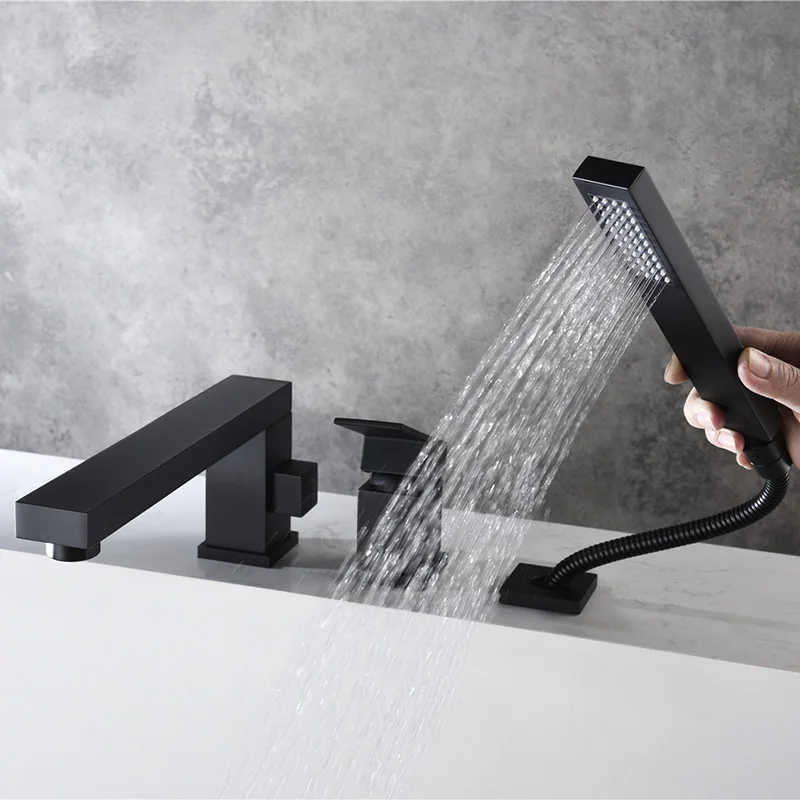 High quality bathroom deck mounted brass faucets mixers taps black bathtub faucet with shower