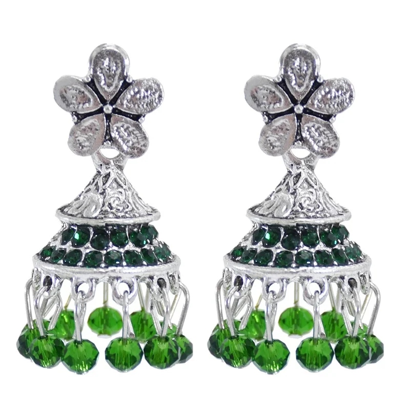 Antique India Jhumka Jhumki Flower Carved White Beads Tassel Earrings For Women Boho Ethnic Big Bell Drop Earring Jewelry Gifts