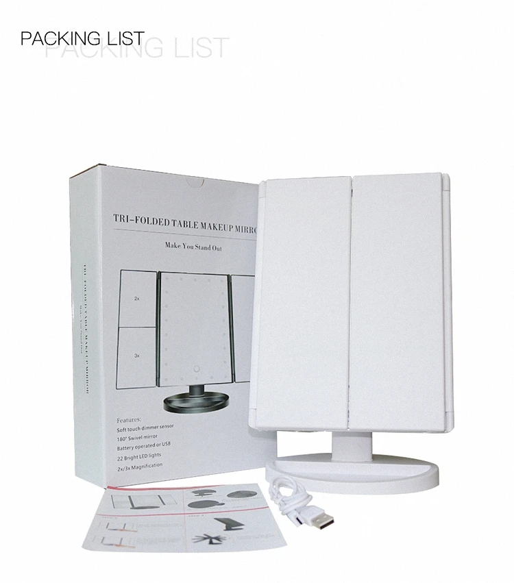 Wholesale LED light makeup mirror, USB power input LED makeup mirror, high quality makeup mirror with light