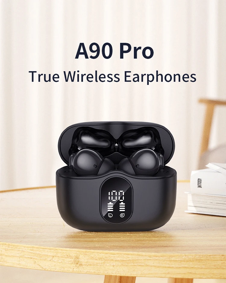 A90 Headphones True Wireless Earbuds active noise cancel LED Power Display Earphones  IPX4 earphone noise cancelling headphone