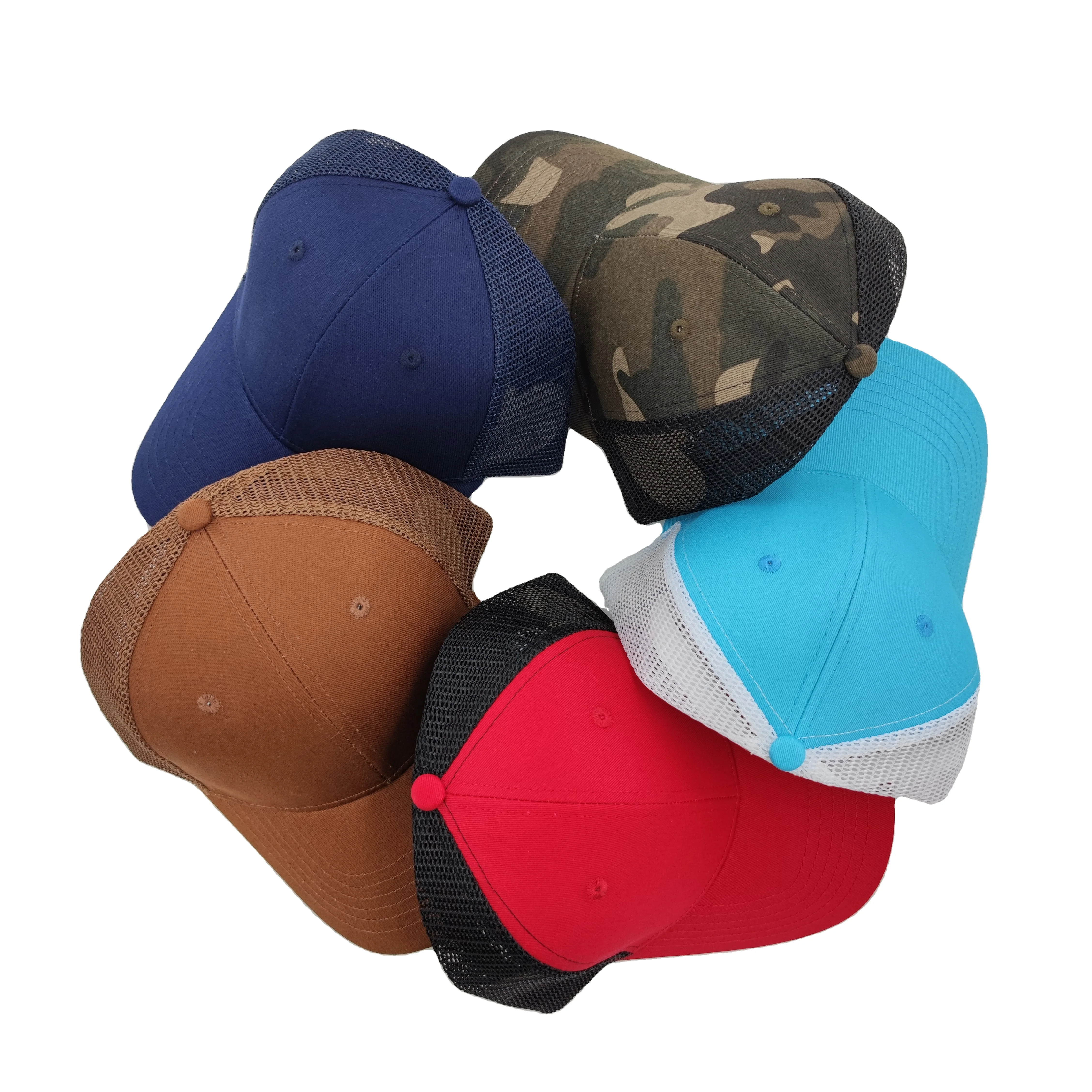 Wholesale Custom Design Your Own 3D Embroidery Logo 6 Panel Mesh Trucker Caps Hats Mesh Trucker Hat