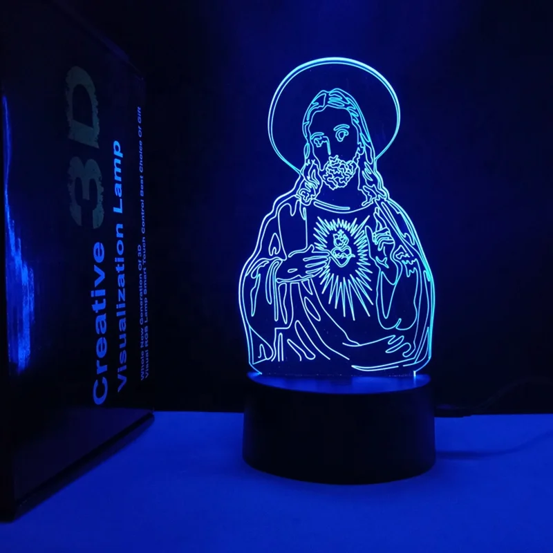 3D Illusion Jesus Night Light Lamp 7 Colors Gradual Changing Touch USB Buddha Table Desk Lamp Creative Gift or Home Decorations