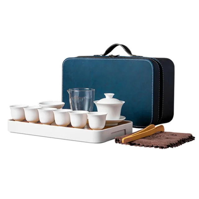 Large Gift Set White Porcelain Kung Fu Tea Set set with 6 Cups Tea plate portable Bag Promotional product Combination