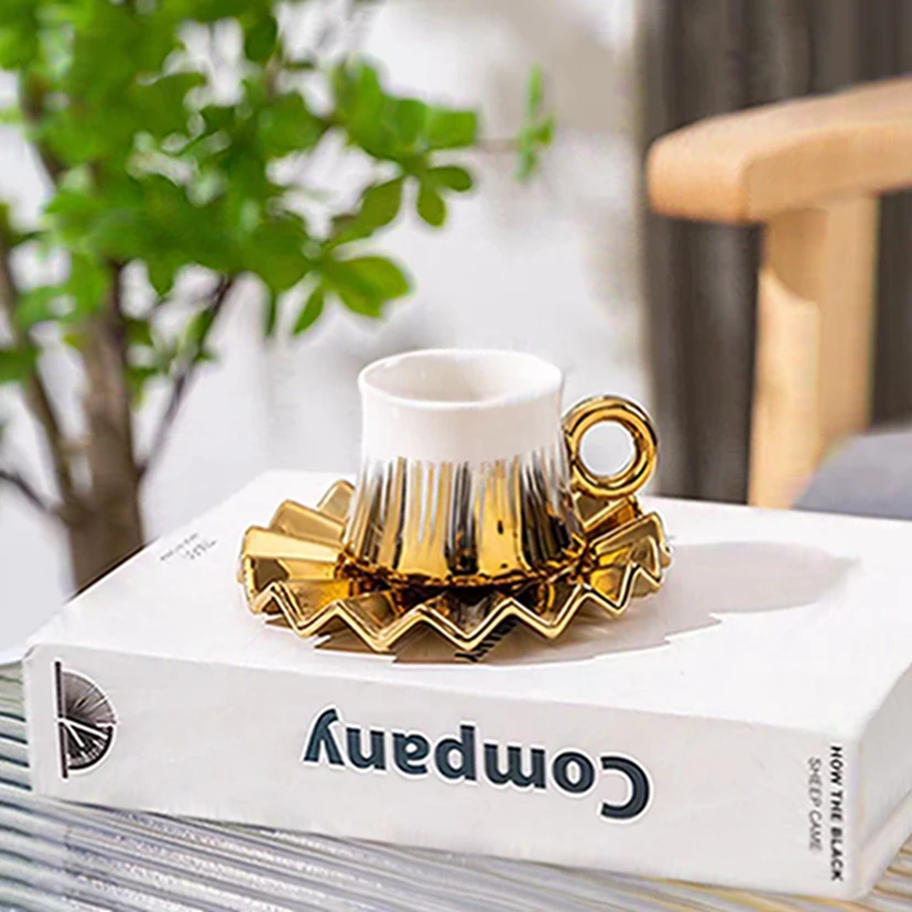 Hot Selling 90Ml Design Decal Pink Gold Plating Porcelain Gifts Coffee Ceramic Mugs Cups For Coffee Set
