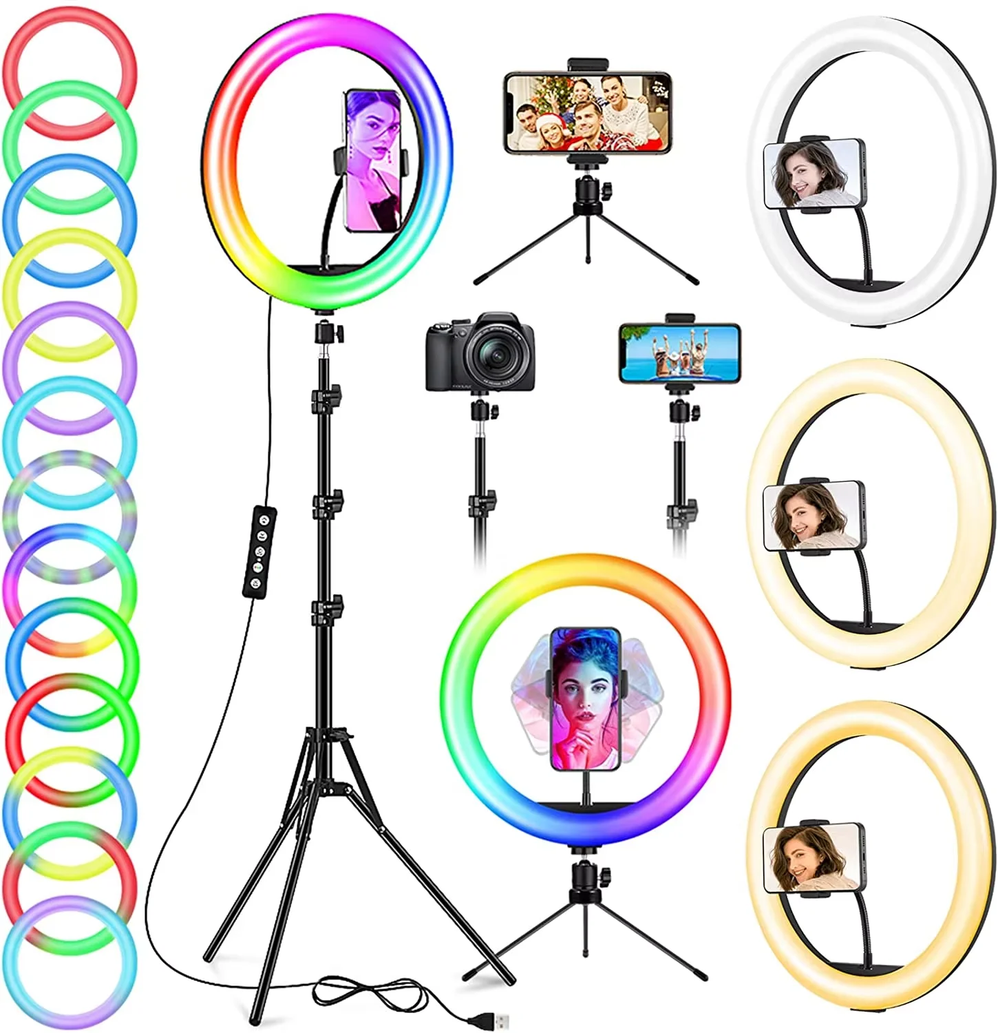 Ring Light with Stand and Phone Holder Selfie Ring light with 59' Tall Tripod and Desk Stand for Photography